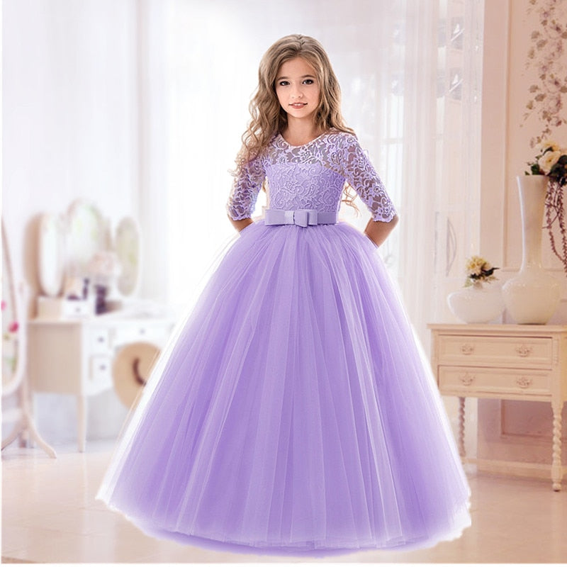5-14 Year Bridesmaid Girl Lace White Flower Dress For Wedding Ceremony image 7