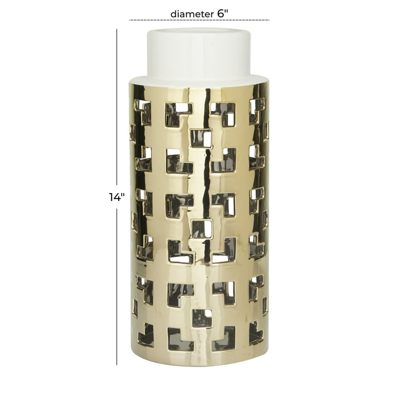 Gold Ceramic Vase with Gold Cut Out Accents Chinese vase Vases for flowers Deco image 2