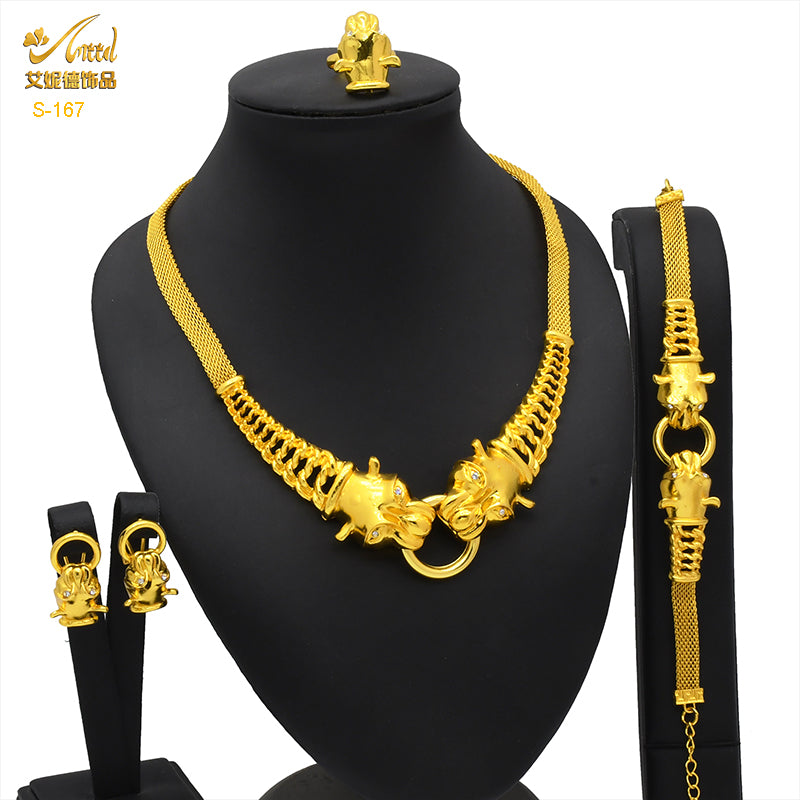 ANIID Luxury Indian Jewelry Sets for Women Party Dubai 24K Gold Color Necklace image 8