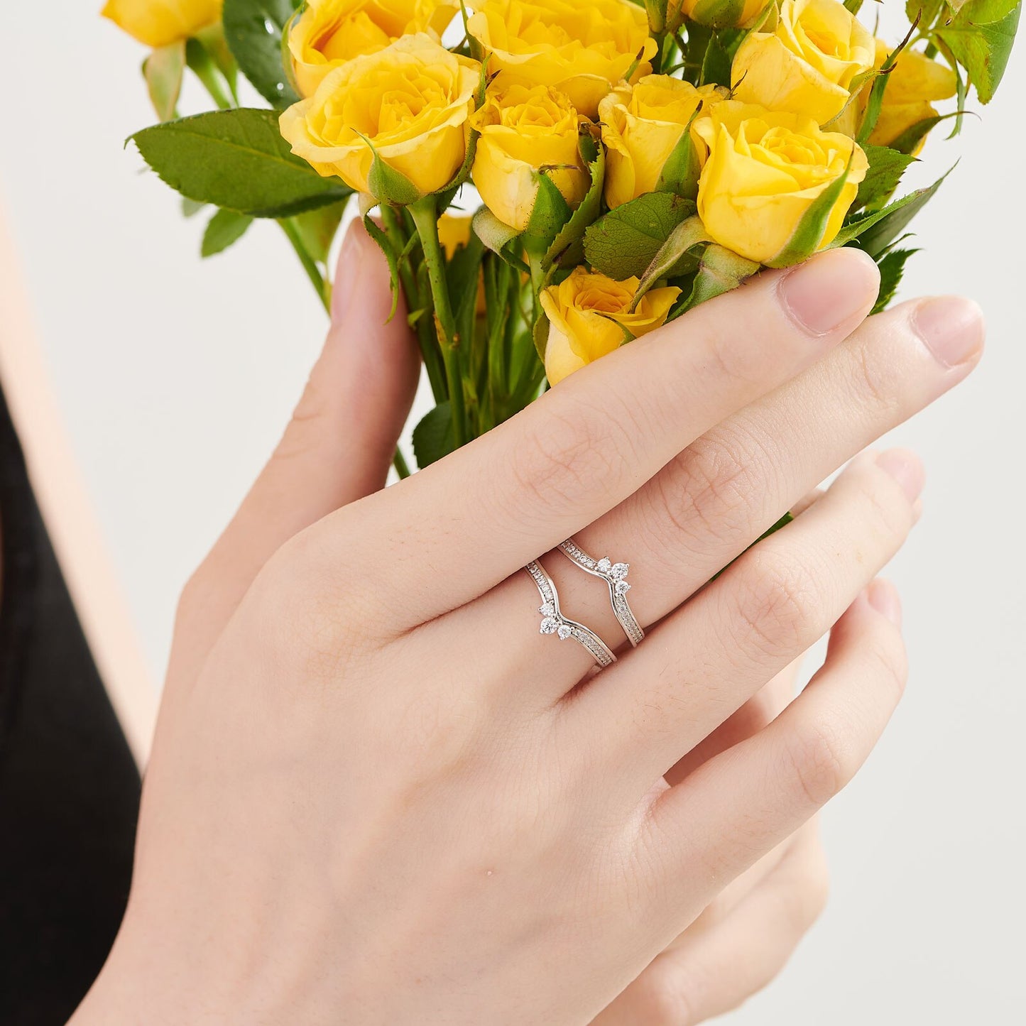 Newshe Two Color 925 Silver Yellow Gold Crown Wedding Rings for Women image 5