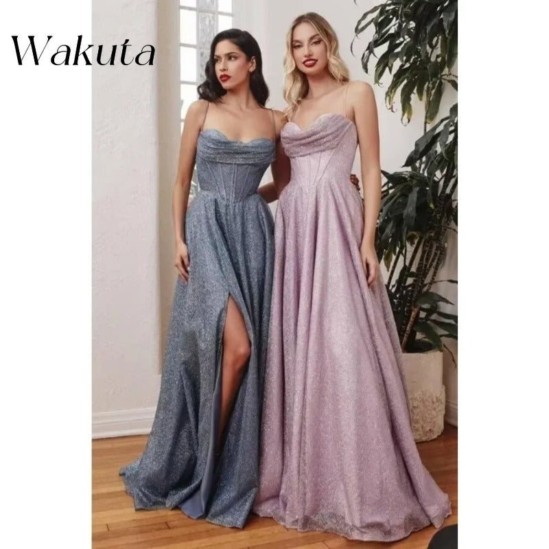 Wakuta Shiny Spaghetti Straps Sequin Prom Dress for Women 2024 Sexy Sweetheart image 8