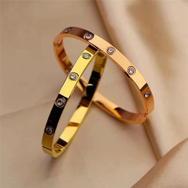 Stainless Steel Bracelets Woman Bangle Bangles for Woman Golden Love Crystal We image 2