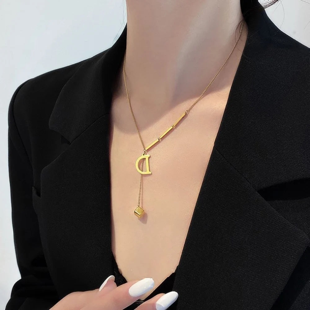 Stainless Steel Initial Letter Necklace For Women Gold Color 26 Alphabet Pendan image 25