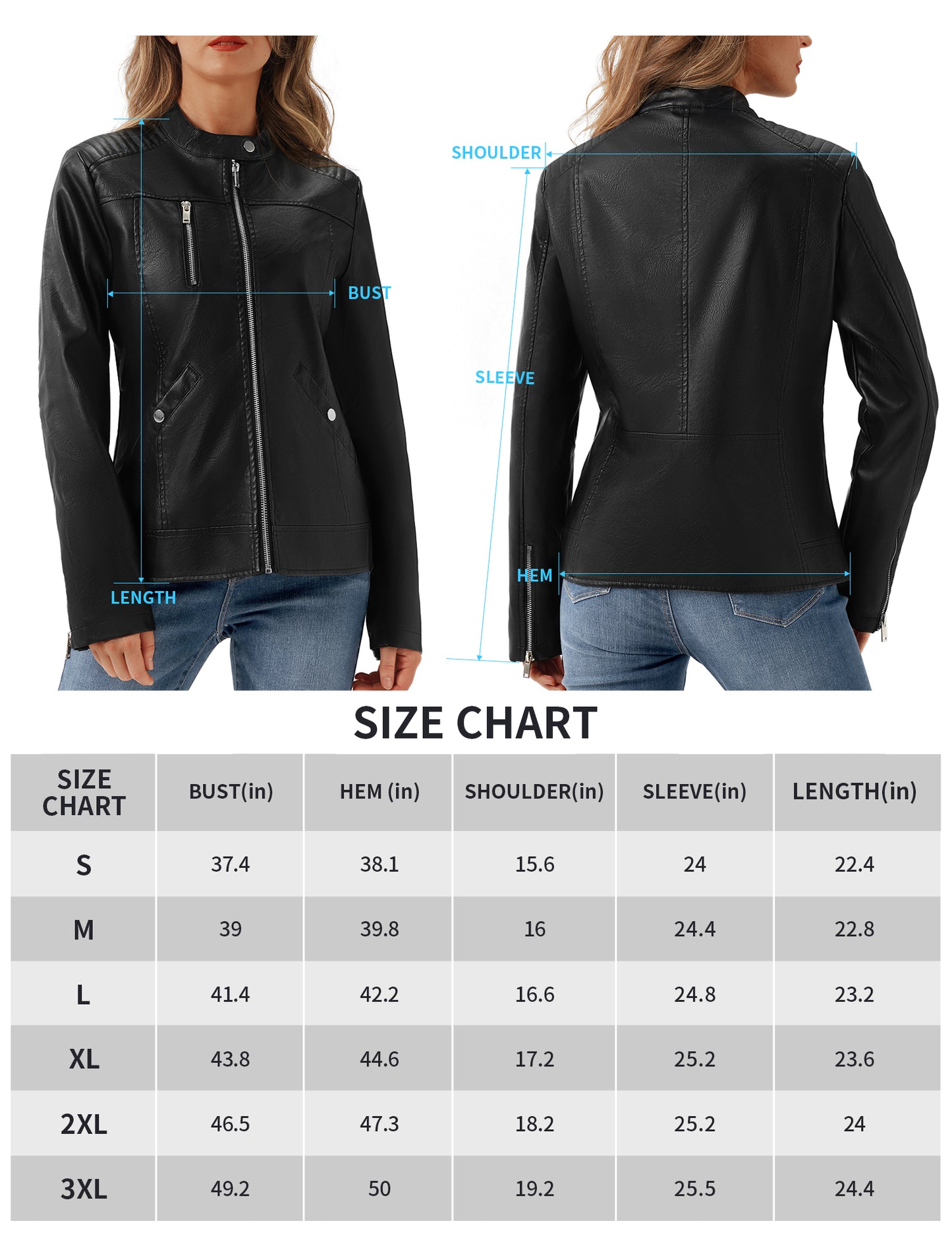 URBEST Women's Faux Leather Jacket Black Motorcycle Moto Biker Short Coat image 4