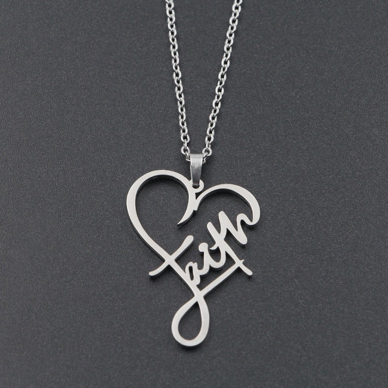 VILLWICE Religious Faith Heart Necklace Women Men Stainless Steel Gold Plated image 4