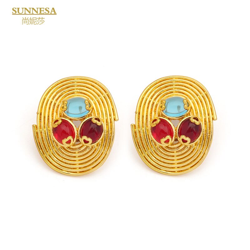 SUNNESA Classic Zircon Duabi Jewelry Sets for Women Copper Plated African Golde image 3