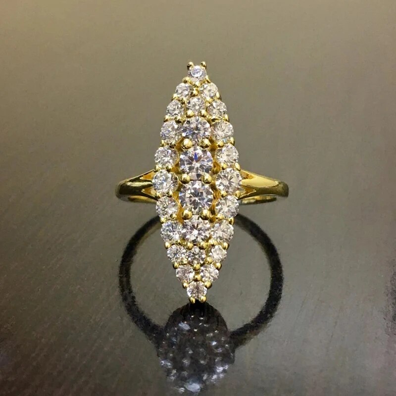 Huitan Hyperbole Marquise Shaped Gold Color Rings for Women Full Paved Dazzling image 5