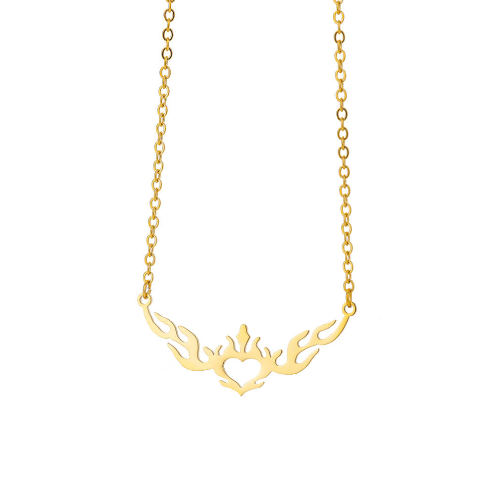 Hollow Heart Flame Wings Necklaces For Women Stainless Steel Gold Plated image 1