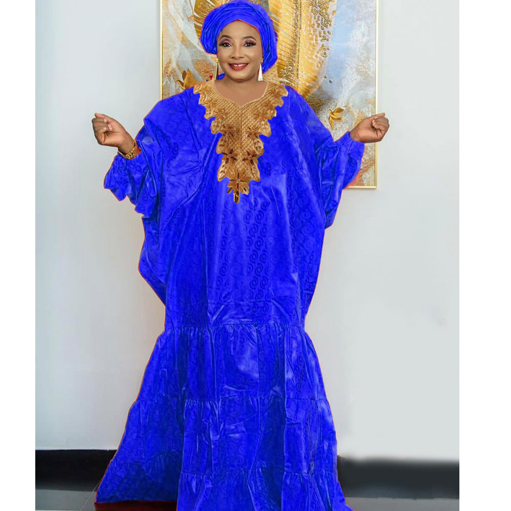 Gold African Bazin Rich Dress Original Nigerian Basin BouBou Dashiki For Ankara image 1
