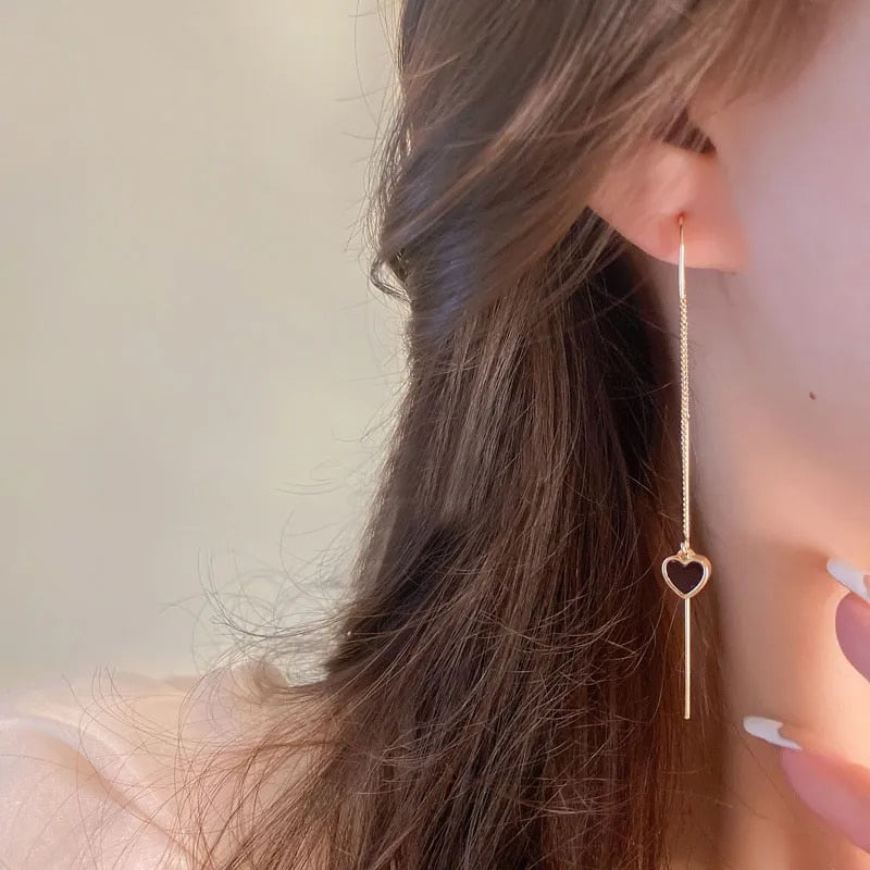 Black Heart Ear Line Long Hanging Earrings for Women Gold Color Ear Wire Pierci image 17
