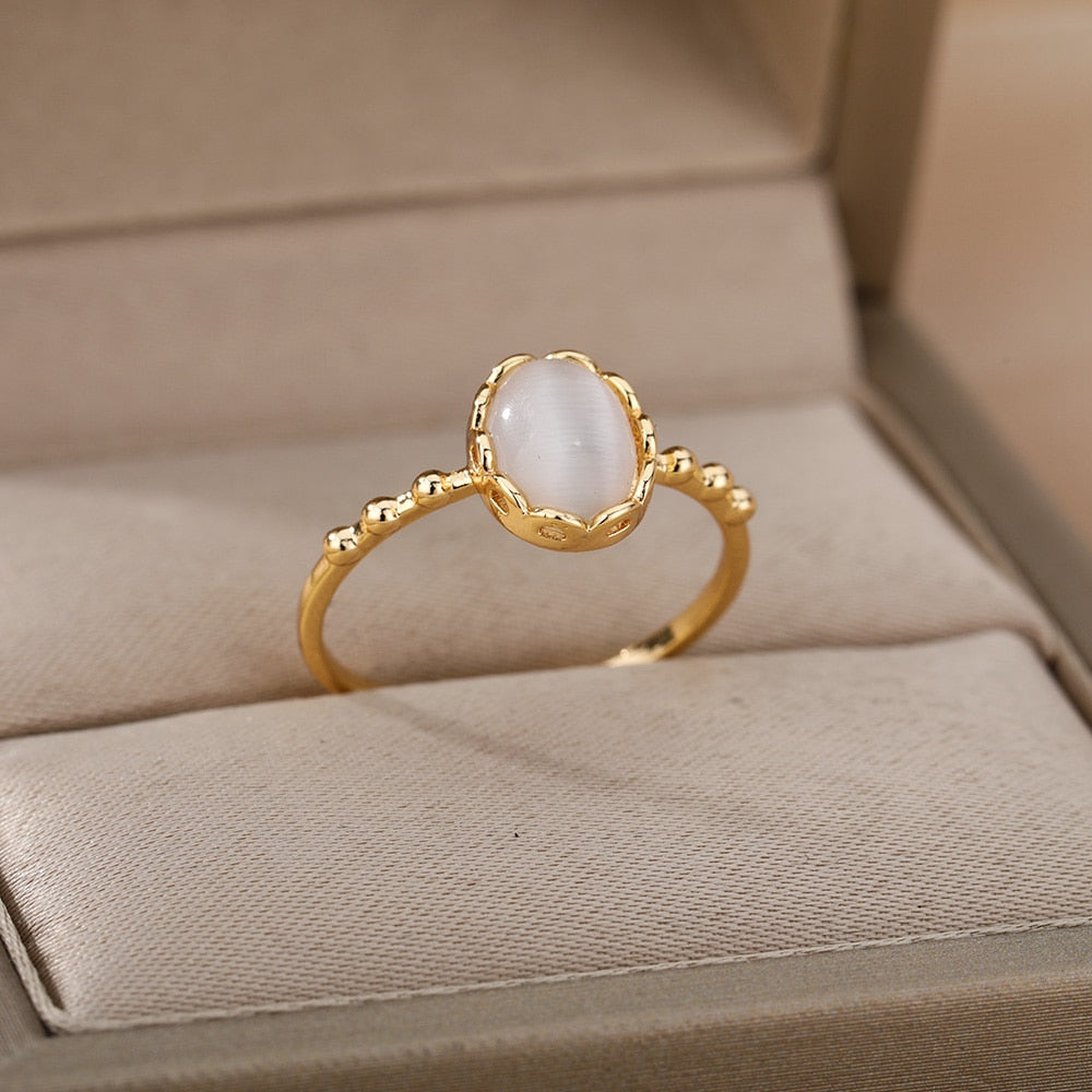 White Opal Rings For Women Lover Gold Color Stainless Steel Female image 7