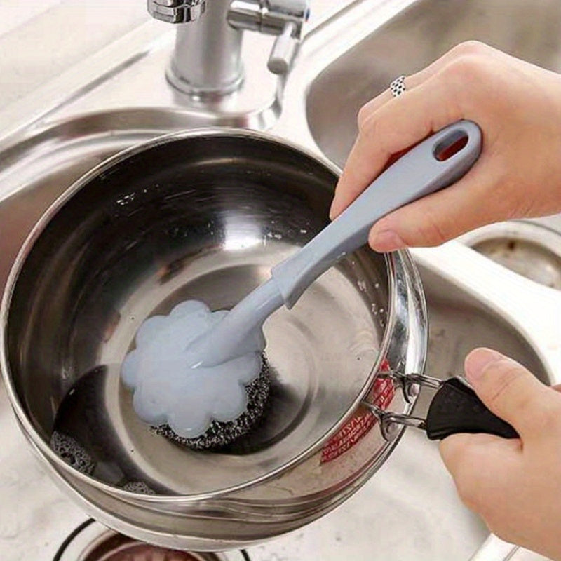 3pcs Plum Blossom Shaped Stainless Steel Wire Scrub Brushes With Handle For Kit image 2