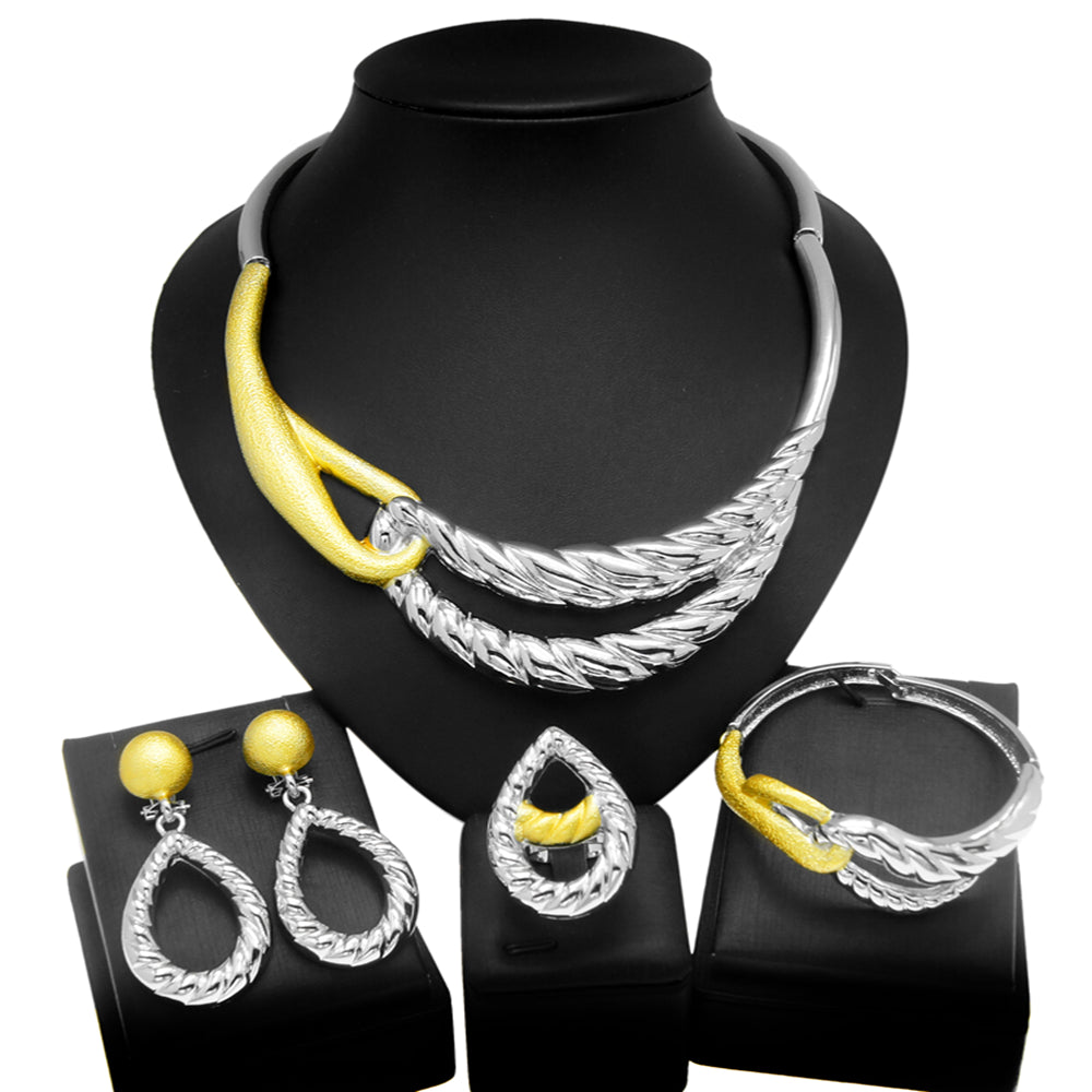 Latest Italian Plated Gold Ladies Necklace Jewelry Set Simple Style Gold Origin image 5