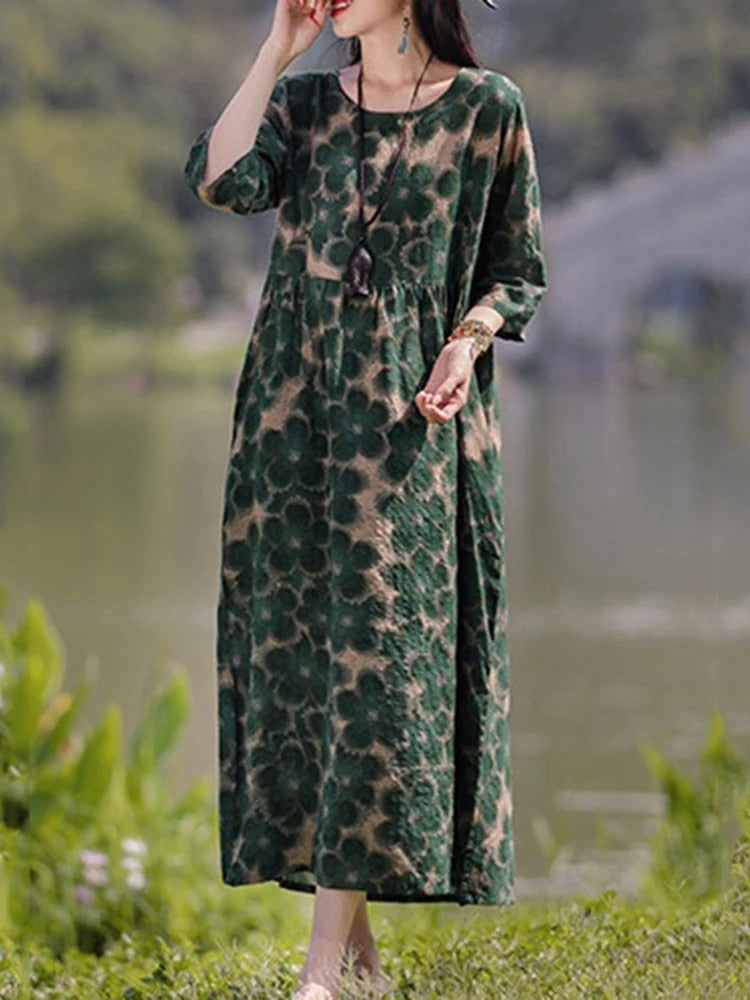 Vintage Women's Printed Dress 2023 ZANZEA Spring Sundress Casual Long Sleeve Ma image 3