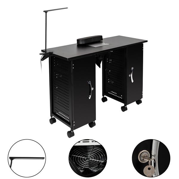 Black iron frame large nail table, beauty salon equipment, nail table with LED image 2