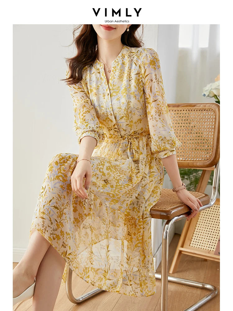 Vimly Chiffon Floral Dress for Women 2024 Spring Vacation Outfit Elegant Vintag image 0