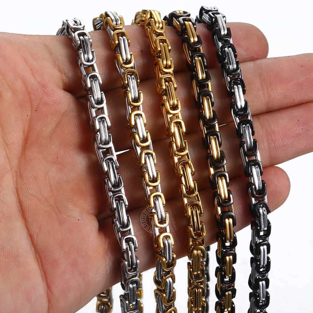 5MM Men's Byzantine Box Link Chain Necklace Gold Color Black Silver Color Stain image 4