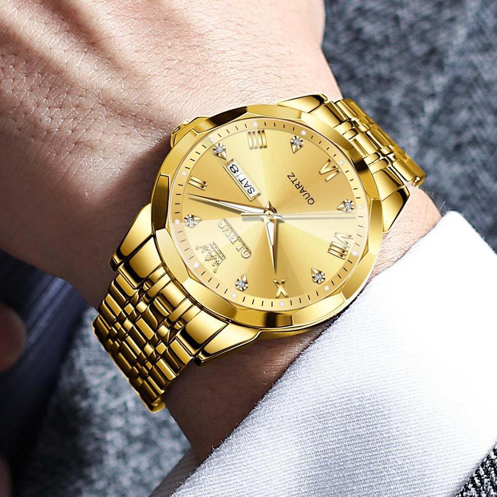 TAXAU New Watch For Men Rhombus Original Quartz Waterproof Wristwatch Gold Stai image 9
