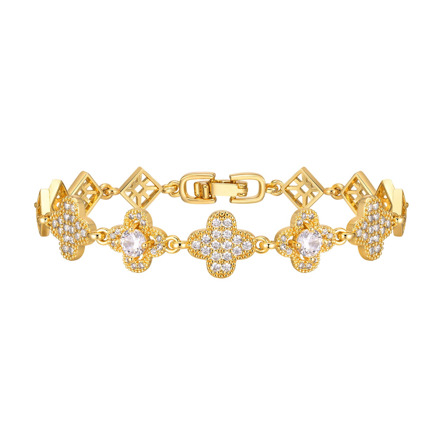 Cubic Zirconia Clover Bracelet for Women18k Gold Plated Link Statement Jewelry image 2