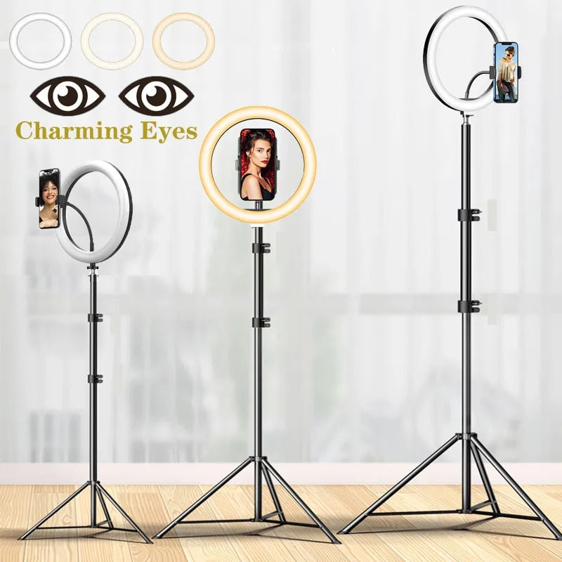 10" LED Selfie Ring Light Circle Fill Light Dimmable Round Lamp Tripod Trepied image 3