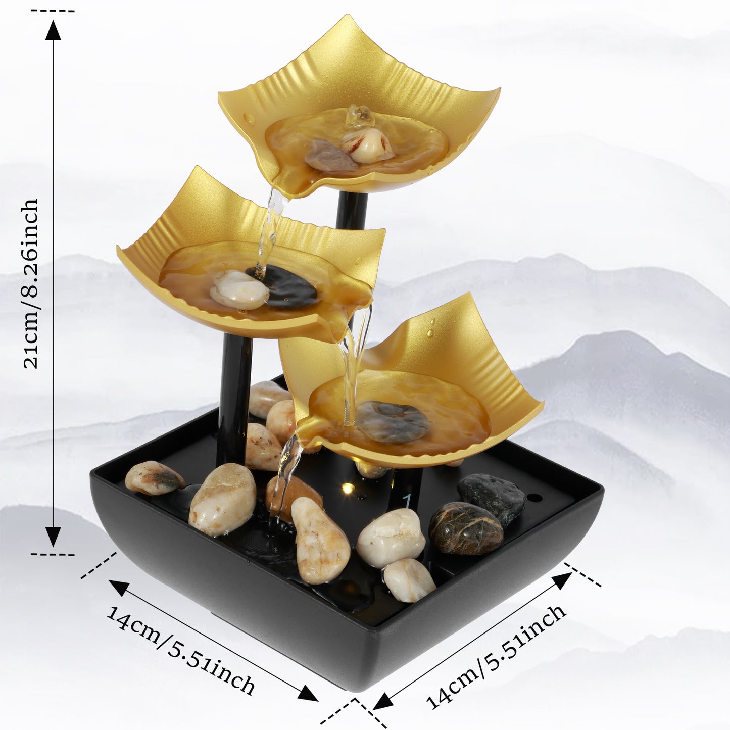 Tabletop Fountain with Light Meditation Water Fountain Small Waterfall Ornament image 3