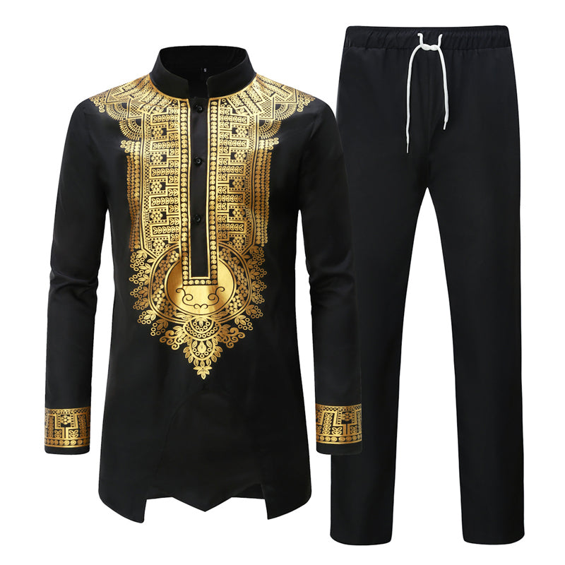 White African 2 Piece Set for Men Long Sleeve Mandarin Collar Shirts and Pants image 3