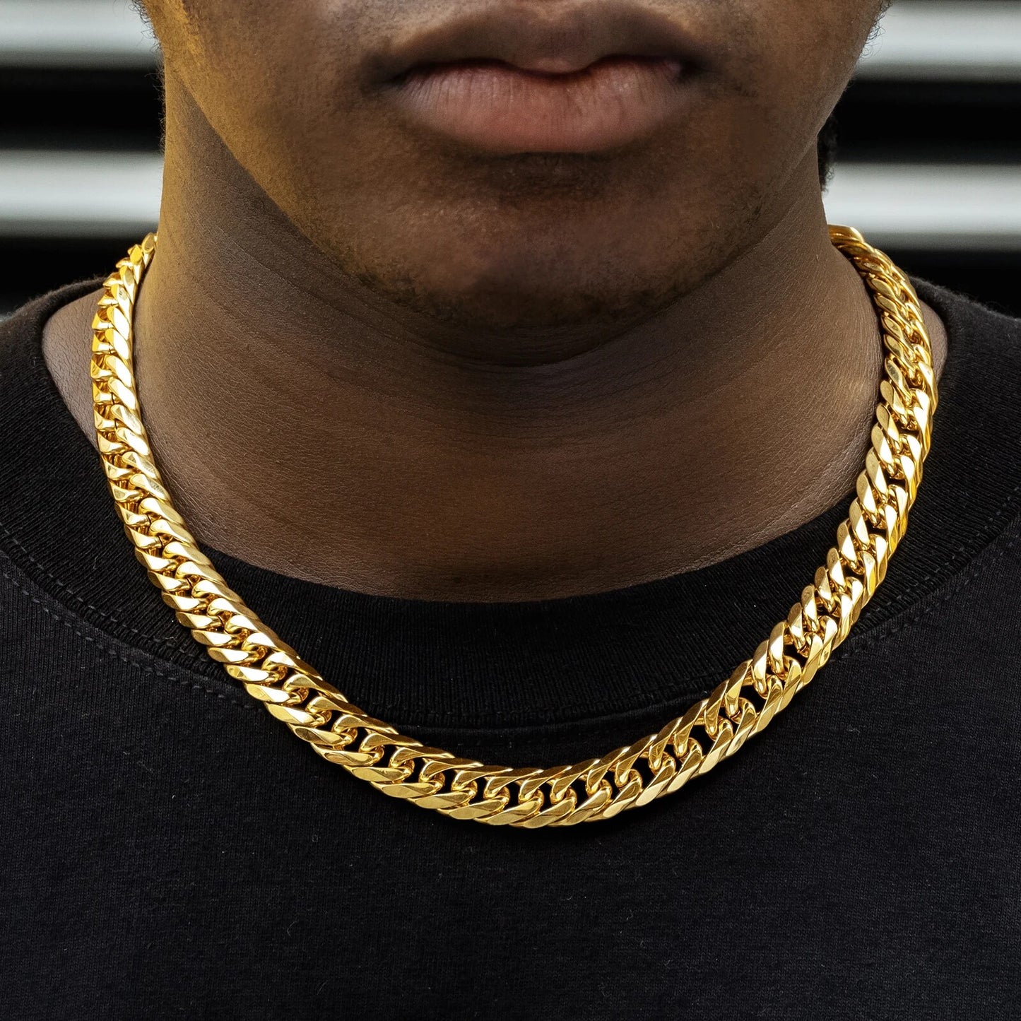 18k Gold Plated Mens Curb Cuban Link Chain Necklaces 316L Stainless Steel Brace image 1