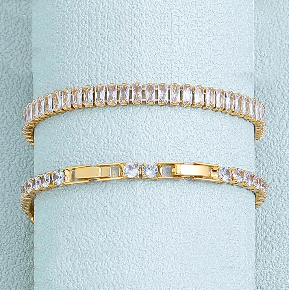 New AAA Cubic Zirconia Stone Tennis Bracelets Gold Color Stainless Steel Metal image 4