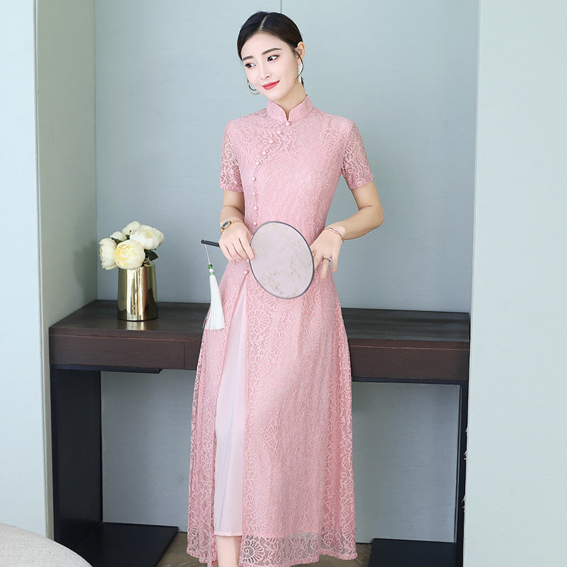 2022 News Summer Aodai Vietnam Qipao Dress for Women Traditional Clothing Lace image 3