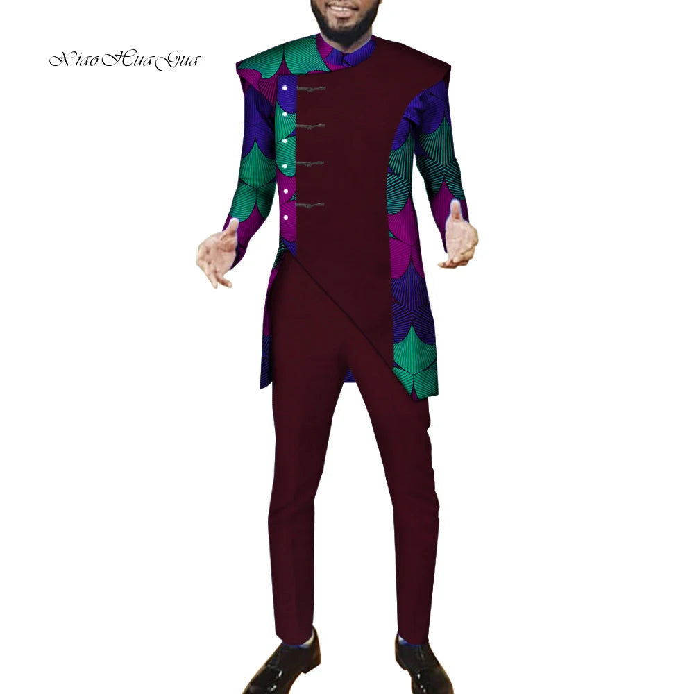 African Men Suits Sets Tops+Trousers Fashion Printing African Clothes for Men F image 13