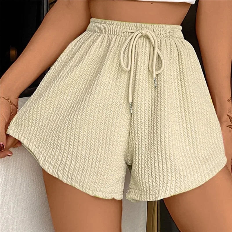 Women Shorts Summer High Elastic Lace Up Drawstring Wide Leg Sweat Fitness Runn image 4