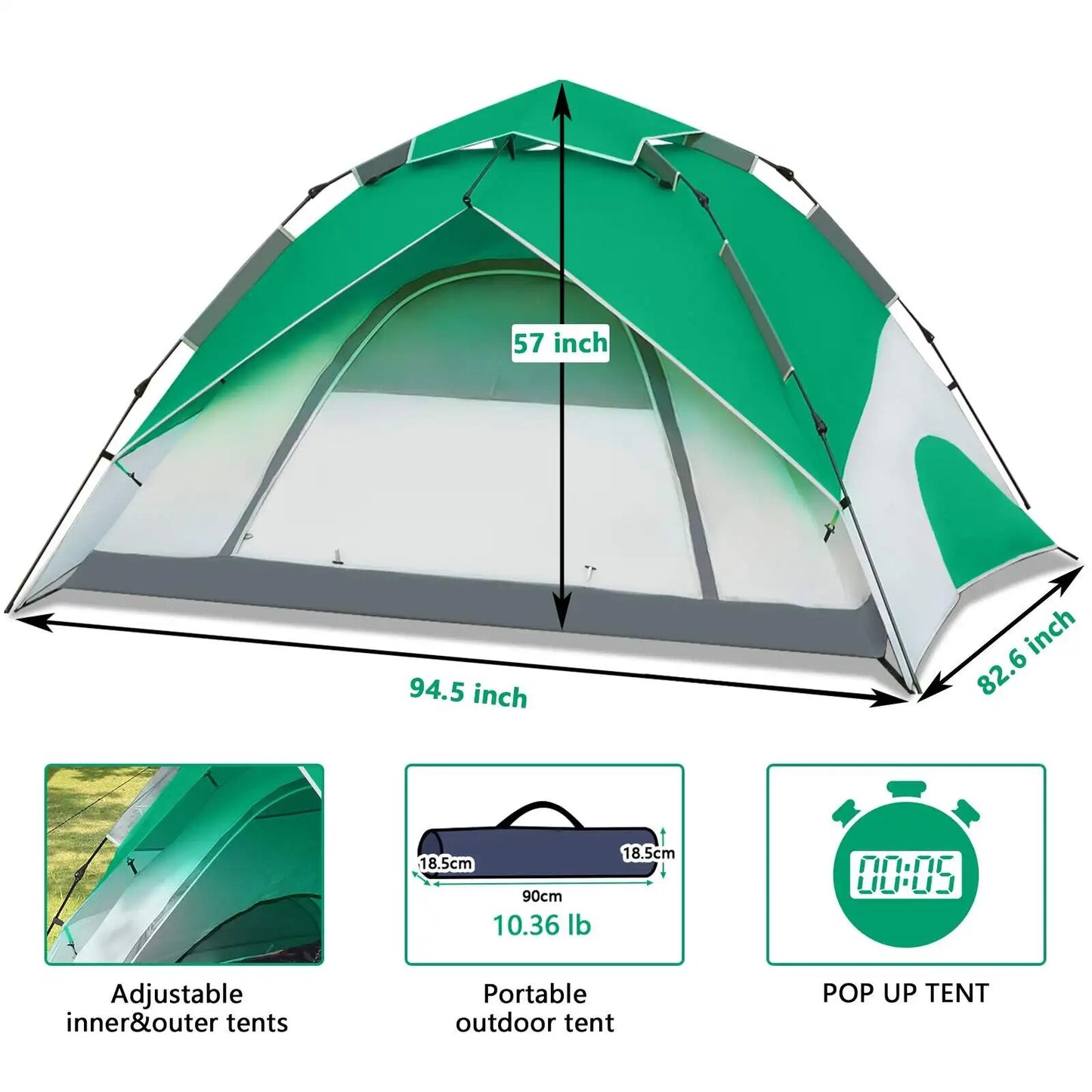 4 Person Automatic Camping Tents Family Outdoor Instant Setup Tent 4 Season Win image 4