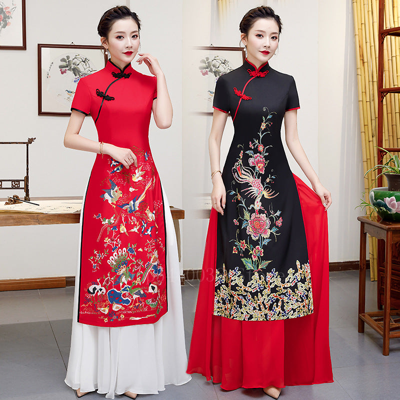 Vietnam Woman Retro Ao Dai Elegant Phoenix Chinese Style Cheongsam Vintage Fest image 1