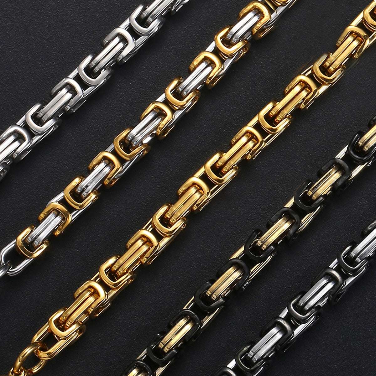 5MM Men's Byzantine Box Link Chain Necklace Gold Color Black Silver Color Stain image 8