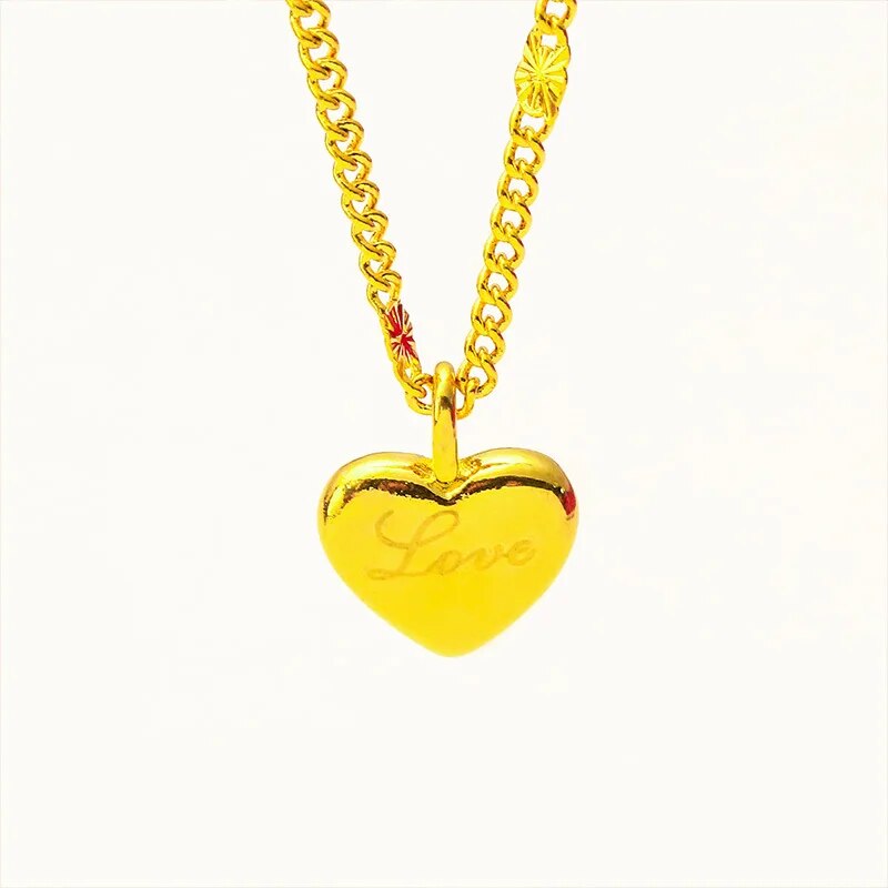 24K Yellow Gold Plated Charm Necklaces For Women Heart Pendant Necklace Chain C image 4