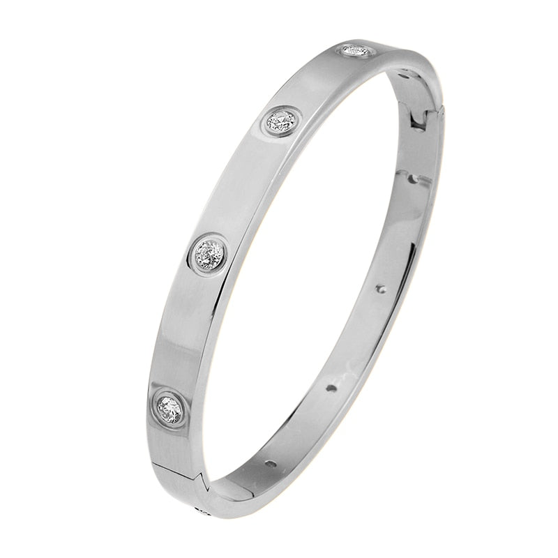 Stainless Steel Golden Color Beautiful Lovers Cubic Zirconia Bracelets Bangles image 3