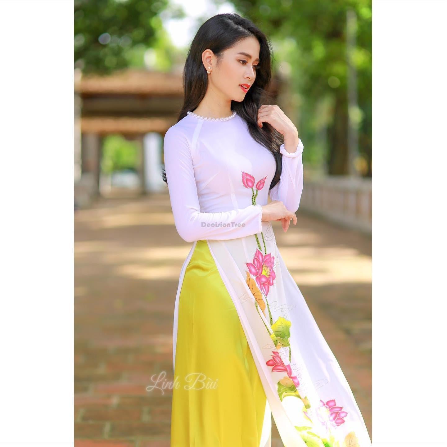 2024 vietnam classic style aodai dress full sleeve women flower printing aodai image 2