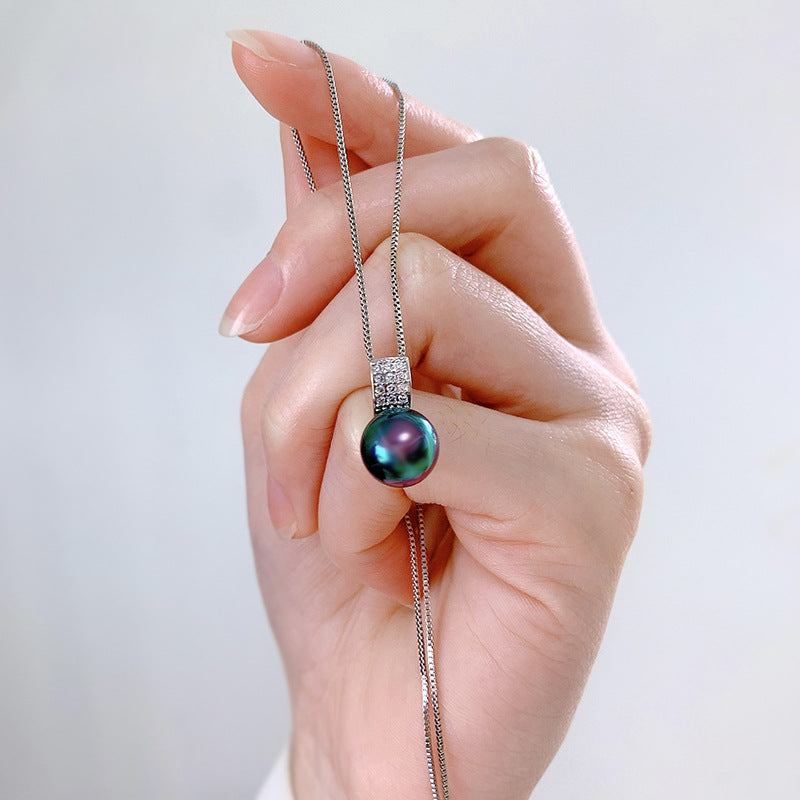 S925 Silver Necklace Tahitian Black Pearl Necklace Pendant Tamsui K Gold Natura image 4
