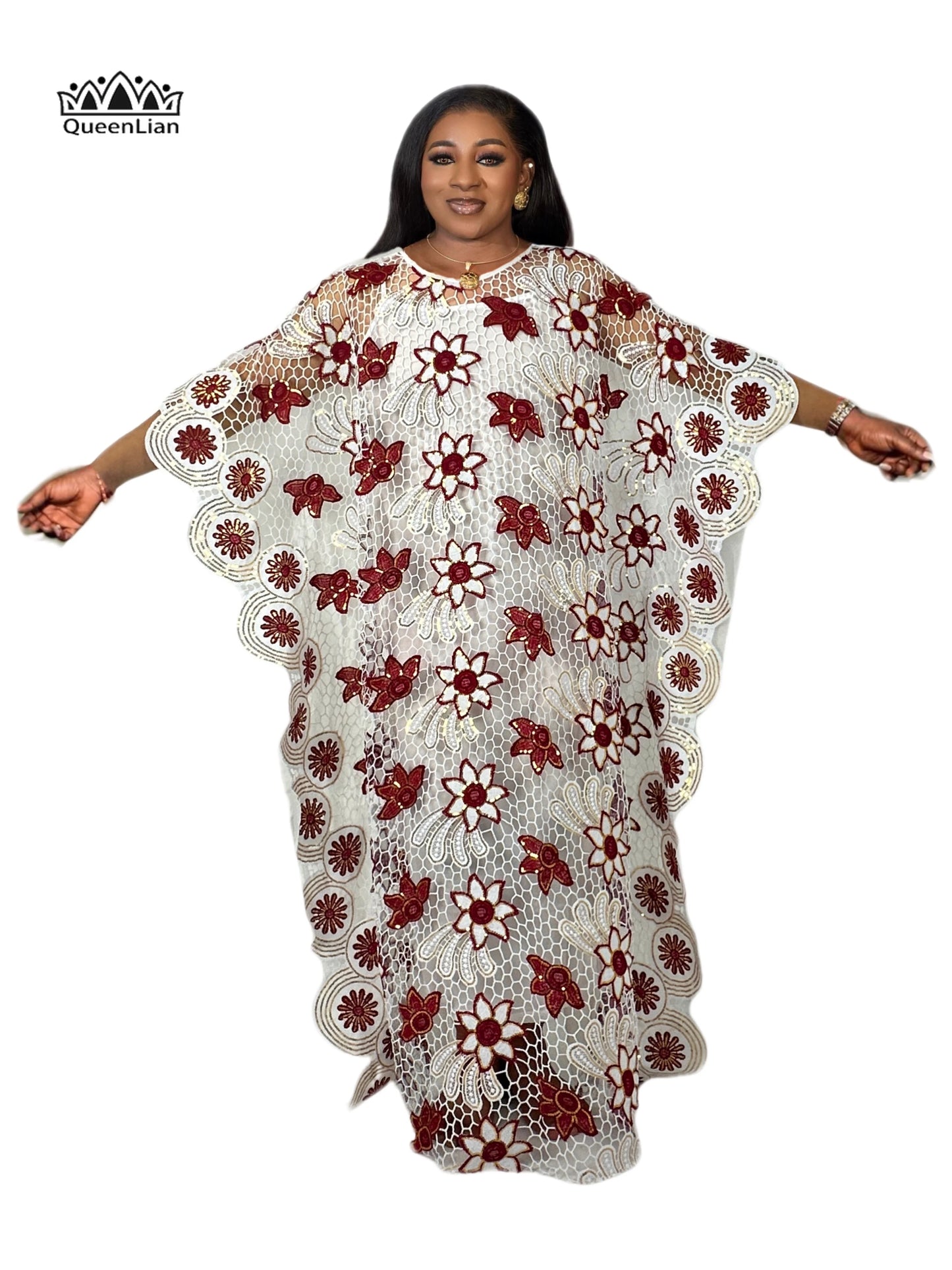 PLus size Elegant Kaftan Dress Women's Sequin Floral Patterned bat Sleeve Round image 1