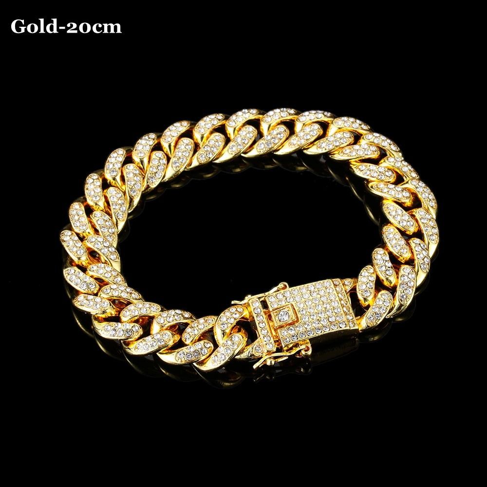 New Shiny Inlaid Rhinestone Cuban Link Chain Bracelet 14k Gold Plated Bracelet image 6