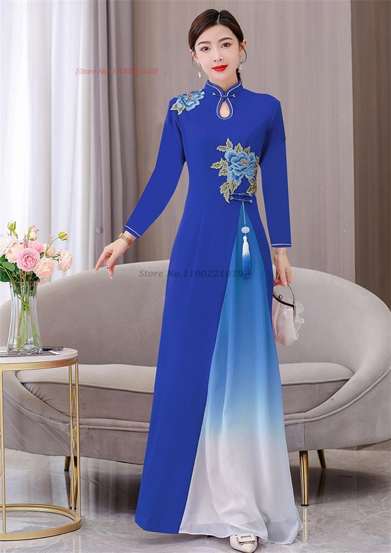 2024 vietnam aodai dress traditional chinese improved qipao national flower emb image 10