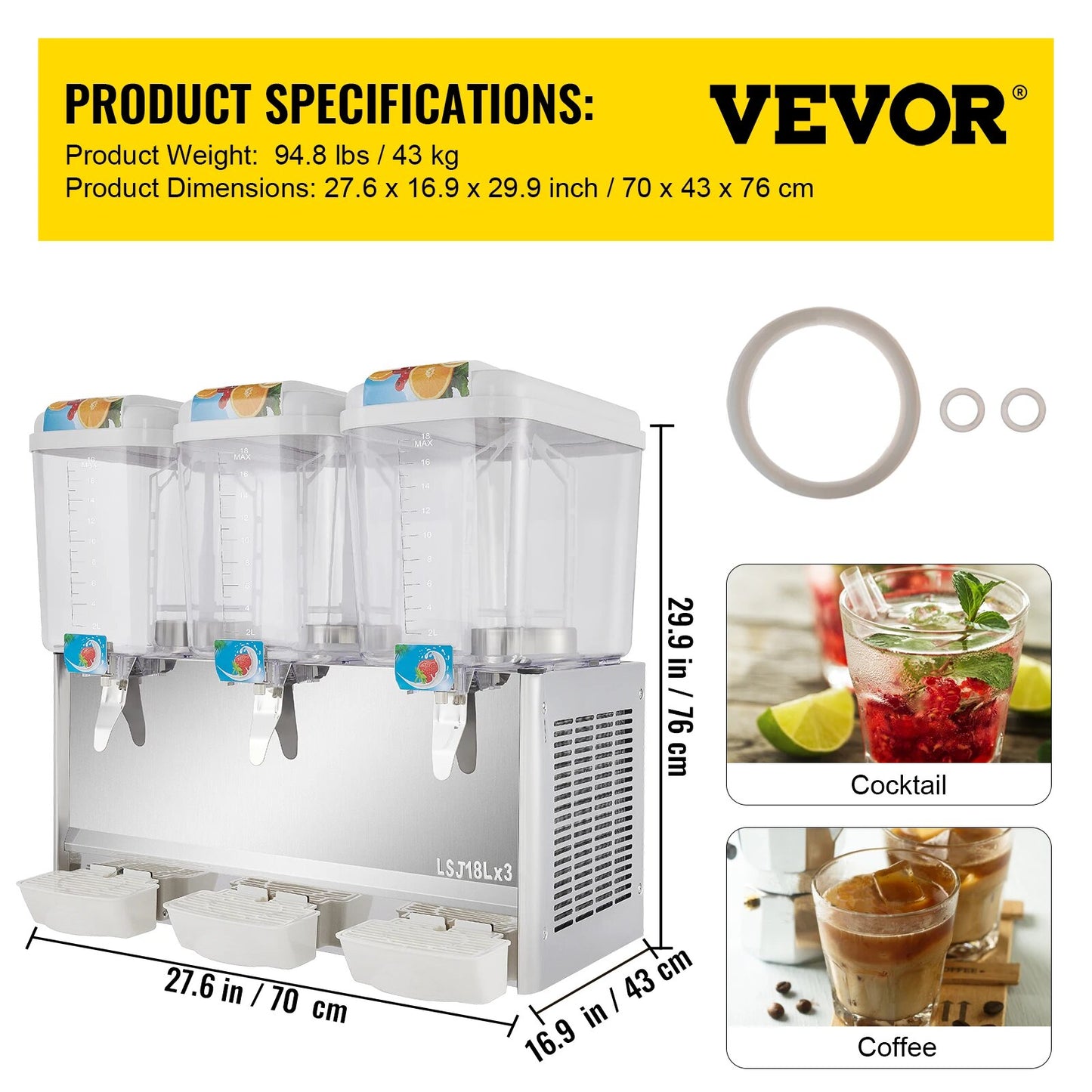 VEVOR 18L 36L 54L Cold Beverage Dispenser Electric Drink Granite Machine Food-G image 3