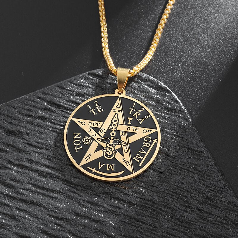 Witchcraft Pentagram Necklace Stainless Steel Men\\\\'s Jewish Hebrew Tetragram image 2