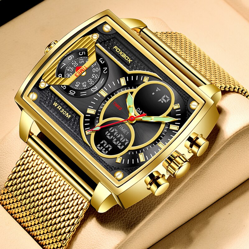2023 Men Watch Gold Quartz Led Clock Men Sport Waterproof Wrist Watch Male Mili image 1