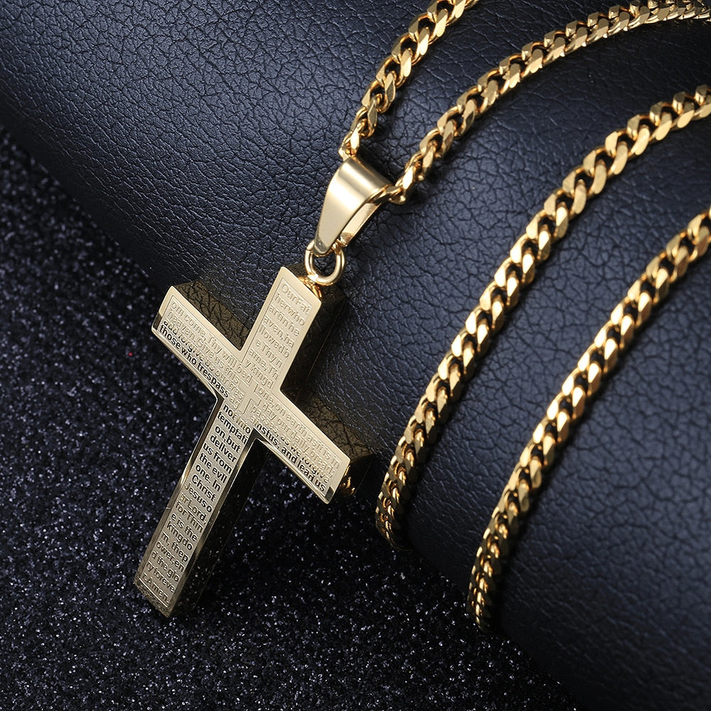 Cross Pendant Necklace For Men Women Jesus Christ Charm Necklace Gold Color Bla image 7