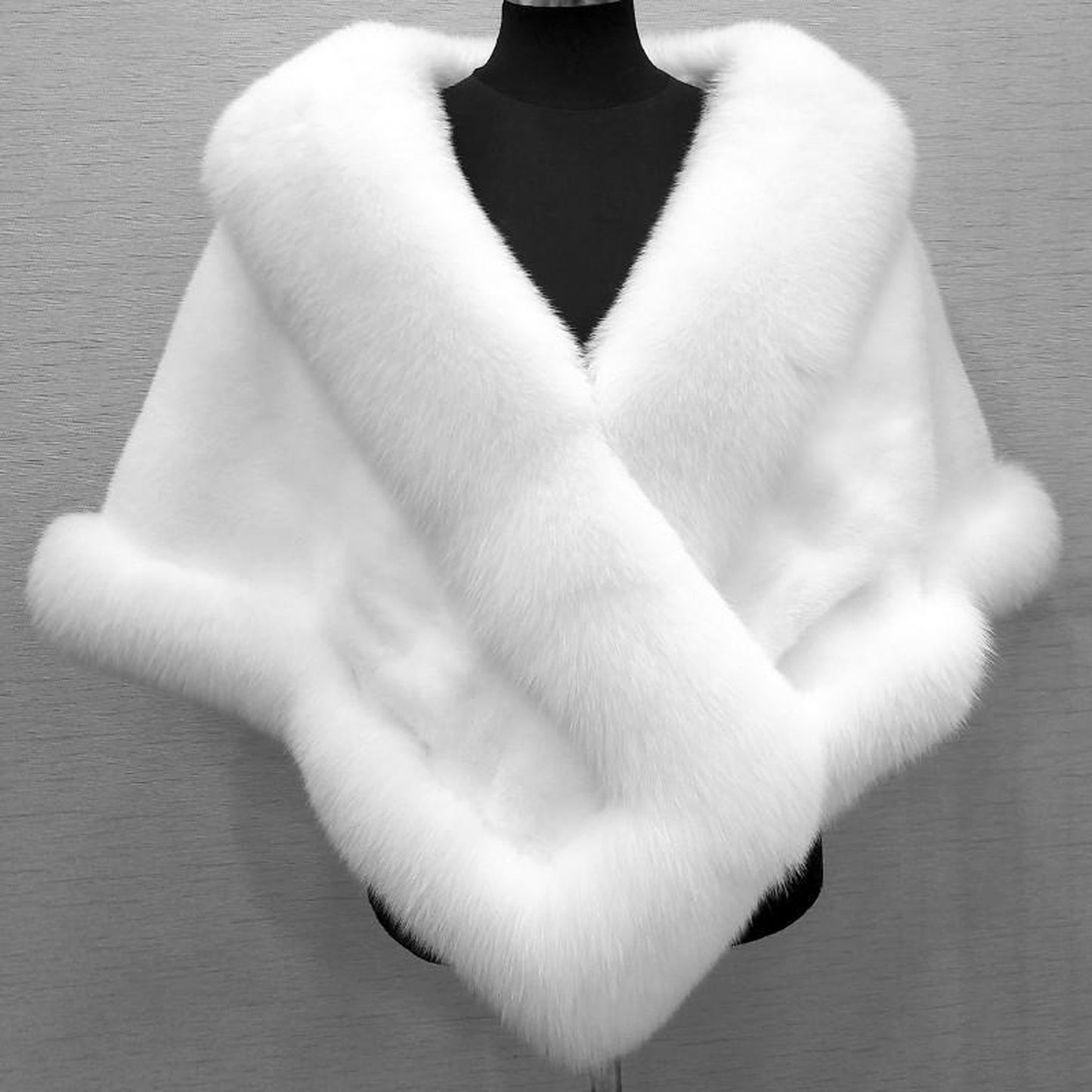 Elegant White Faux Fur Wraps Shawl Autumn Winter Wedding Bridal Evening Party W image 2