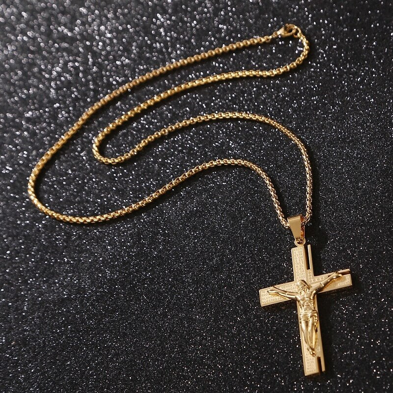 Christian Jesus Crucifix Men Necklace Gold Plated Cross Religious Pendant Neckl image 10