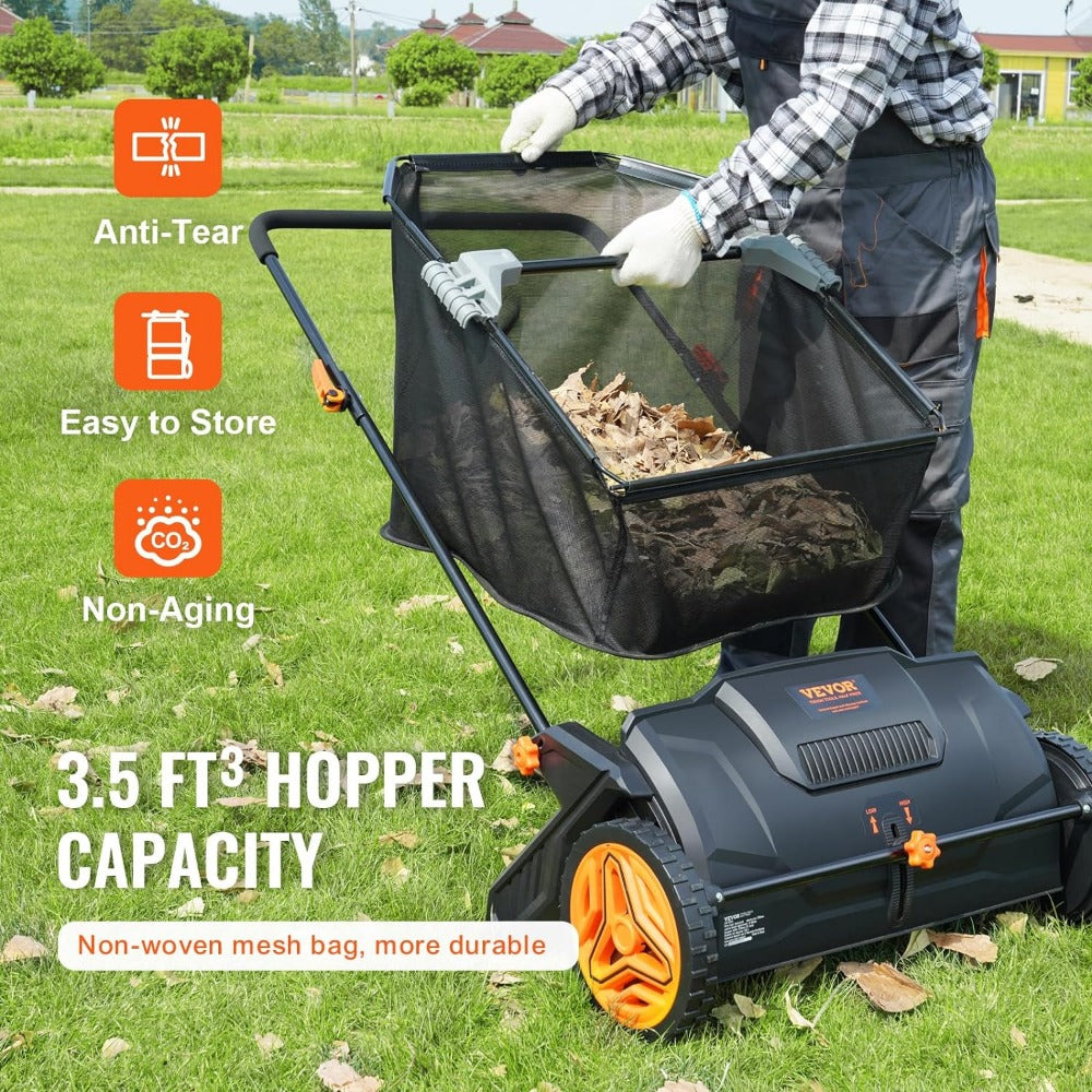 Push Lawn Sweeper, 21-inch Leaf & Grass Collector, Strong Rubber Wheels & Heavy image 3