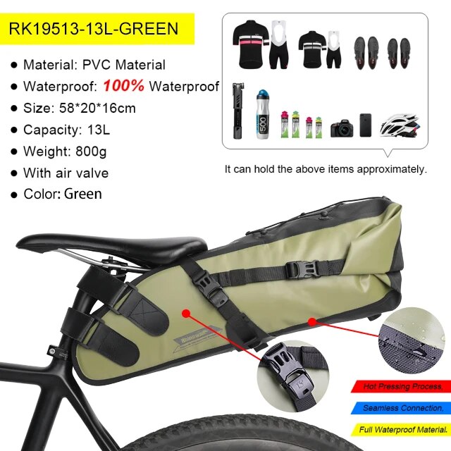 Rhinowalk Bike Waterproof Bicycle Saddle Bag Reflective Large Capacity Foldable image 4