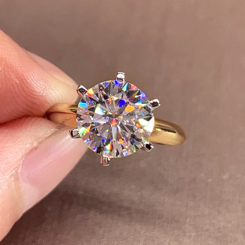 3ct Diamond Ring Solitaire Woman Silver 925 Yellow Gold Moissanite Ring Engagem image 1